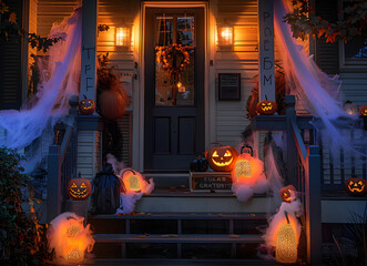 Wall Mural - front porch halloween decor after dark