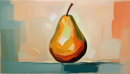 Wall Mural - Abstract minimalist oil painting of pear. Tasty and fresh fruit. Hand drawn art. Subtle brush strokes.