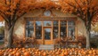 © Andrey - Charming autumn display of pumpkins outside a quaint storefront in a colorful fall setting