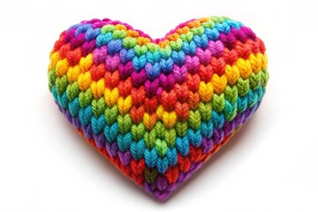 Bright, colorful yarn of different colors in the shape of a heart