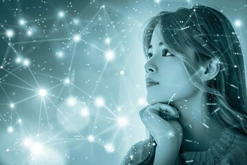 Poster - Artistic profile of a woman with glowing neural connections symbolizing creativity and technology