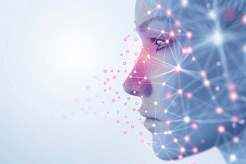 Poster - Profile of a face with network connections symbolizing digital transformation and advanced technology in a bright setting