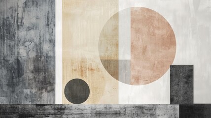 Abstract Geometric Composition with Circles and Rectangles in Neutral Tones