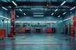 © Maria Vitkovska - Modern auto repair shop interior with empty car lift waiting for mechanic