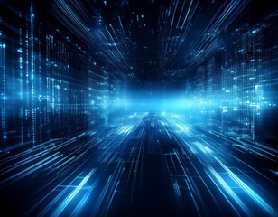 Shiny blue coding on black background with copy space. Generated image
