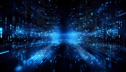 Shiny blue coding on black background with copy space. Generated image