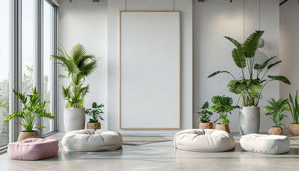 Canvas Print - Modern meditation room harmonious design with empty frame