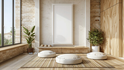 Wall Mural - Modern meditation room harmonious design with empty frame