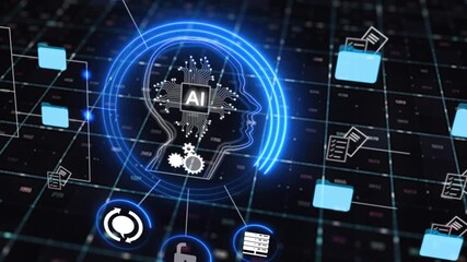 Wall Mural - ai futuristic holographic interface of a file manager, folder structure with documents and data scan