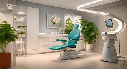 Wall Mural - Luxury dentist room interior with plant decoration seamless video animation background 4k animation