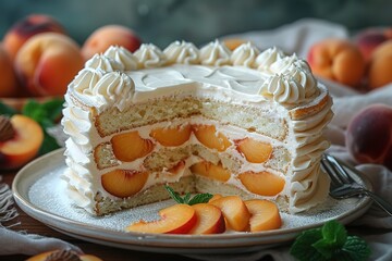 Wall Mural - A slice of cake with a fork on a plate