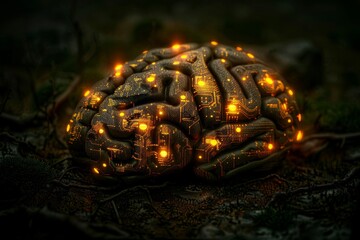 Poster - Futuristic brain with glowing elements symbolizing advanced technology and neural connectivity in a high tech setting