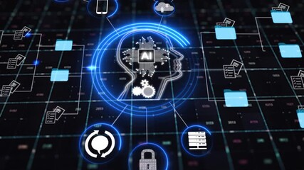 Wall Mural - ai futuristic holographic interface of a file manager, folder structure with documents and data scan