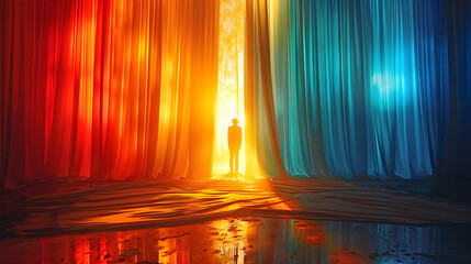 vivid curtain colors, transformative scene, emotional depth, engaging visual storytelling, versatile applications in marketing, education, and creativity, ideal for motivational themes,...