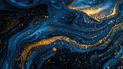 Canvas Print - Blue Gold Fluid Painting Close Up