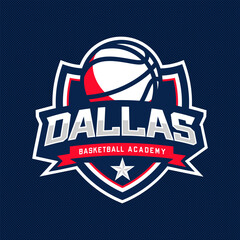 Wall Mural - Basketball club logo, emblem, designs with ball. Dallas, Texas Academy badge vector illustration