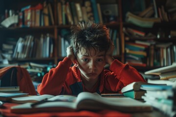 Poster - Boy reading at table