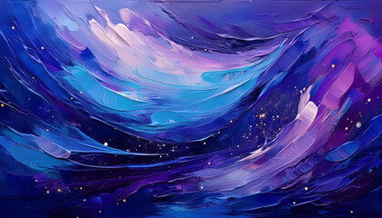 Wall Mural - Textured abstract oil painting of cosmic scene, swirling brush strokes. Hand drawn art.