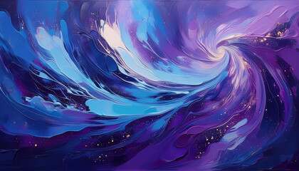 Wall Mural - Textured abstract oil painting of cosmic scene, swirling brush strokes. Hand drawn art.