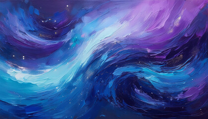 Wall Mural - Textured abstract oil painting of cosmic scene, swirling brush strokes. Hand drawn art.