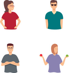 Canvas Print - Vector illustrations of four diverse people standing, showcasing different poses and styles