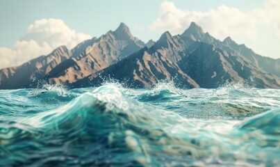 Wall Mural - Mountain peaks gradually becoming waves, blending rock and water in surreal harmony