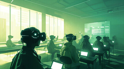 Wall Mural - futuristic VR classroom provides an impersive digital show