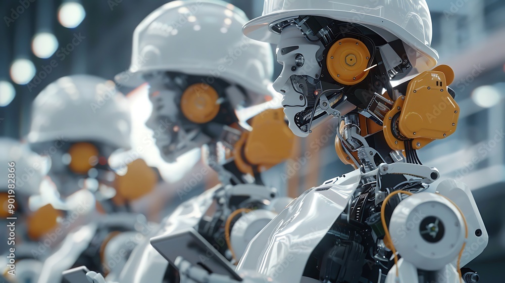 Advanced Construction Site Managed by Robots Wearing Helmets and Using ...