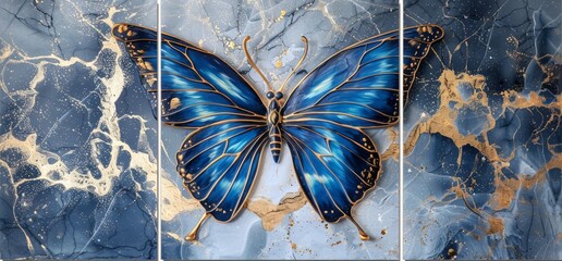 Canvas Print - Wall art panel with butterfly silhouette on marble background