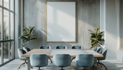 Wall Mural - Modern meeting space cozy seating with empty frame