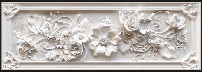 Canvas Print - Marble background with flower designs, three panel wall art