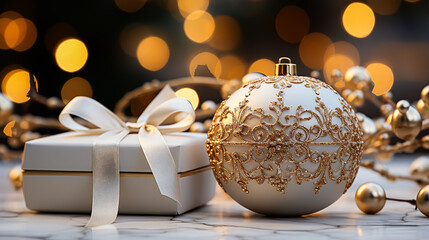 Wall Mural - A red ornament with gold beads is sitting on a wet surface.