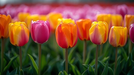 Picturesque view of Tulips Tulipa gesneriana in Keukenhof Netherlands