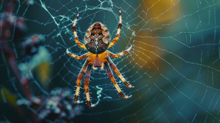 Macro shot of a spider weaving its web.