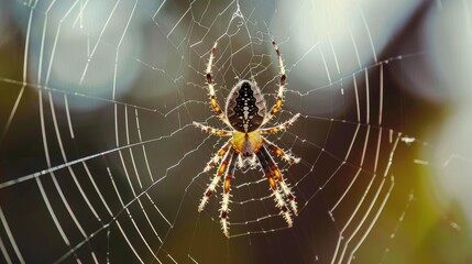 Macro shot of a spider weaving its web
