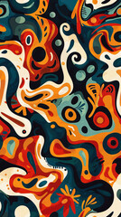 Aufkleber - Eye-catching seamless pattern with a lively mix of natural forms, evoking a feeling of movement and energy