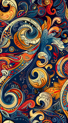 Wall Mural - Colorful paisley seamless pattern on a dark blue background