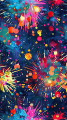 Aufkleber - Vibrant abstract seamless pattern bursting with colorful splashes and starbursts against a dark backdrop