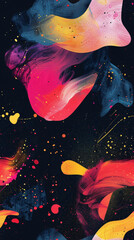 Aufkleber - Vibrant brushstrokes and paint splatters in abstract seamless pattern against black backdrop