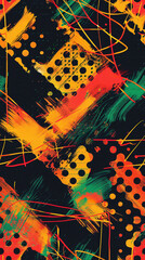 Aufkleber - Modern and dynamic seamless pattern with bold brush strokes, vibrant color splatters, and geometric shapes for an abstract and energetic design