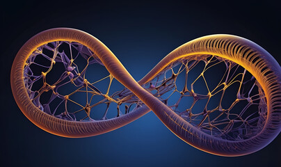 Futuristic illustration of RNA double helix on a gradient background.