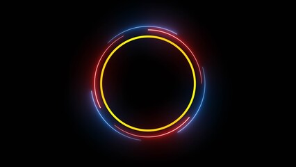 Wall Mural - Technology background with glowing neon circle and the On black background.