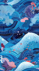 Aufkleber - Traditional japanese style wave pattern, ideal for backgrounds, textiles, and more – seamless and stunning
