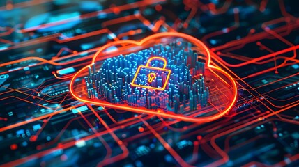 Cloud icon and padlock integrated in an abstract illustration, representing cloud security services and data protection