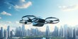 © PNG City - futuristic manned roto passenger drone flying in the sky over modern city for future air transportation and robotaxi concept