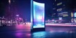 © PNG City - futuristic modern design of public area information signboard neon screen as touchscreen interactive blank empty white billboard or menu smart kiosk machine as street advertisement display background
