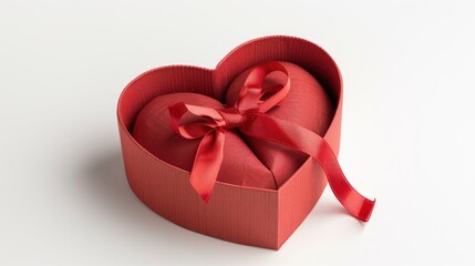 Wall Mural - Valentine s Day card in heart shaped box with ribbon on white background romantic message included