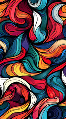 Poster - Vibrant abstract seamless pattern with flowing wavy lines and organic shapes, ideal for backgrounds and artistic projects