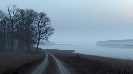 Wall Mural - misty morning on the river