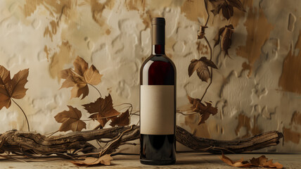 Wall Mural - A bottle of red wine with an empty brown label